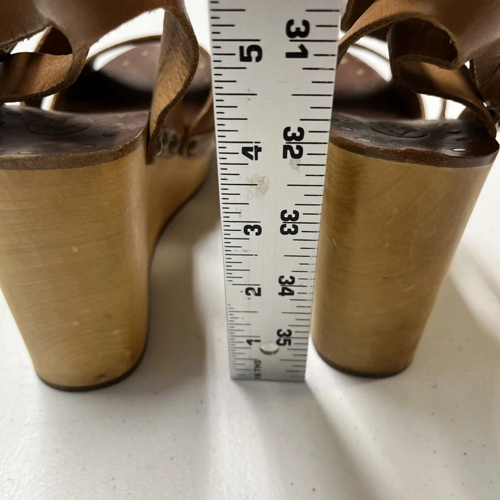 Ash Sandal Wedge‎ Strappy Wrap Ankle Platform Brown Leather Size 37 6.5 Studded